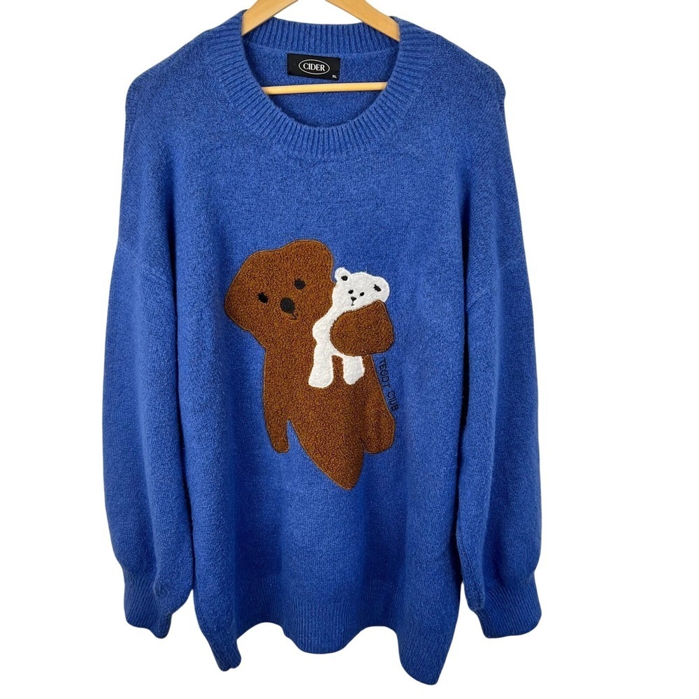 Cider Oversized Chunky Knit Sweater XL Teddy Bear Graphic Indie Whimsigoth
